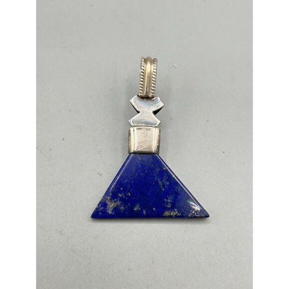 Triangle Blue Lapis Lazuli Sterling Silver Pendant with Pink Glass Stone - Picture 5 of 6